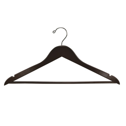 Men's Hanger, Flat Open Hook with Dowel Bar, Walnut with Chrome Hook